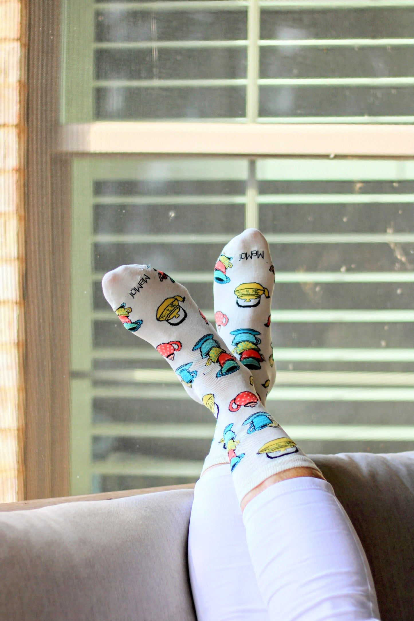 Ivory Tea Time Bamboo Crew Socks